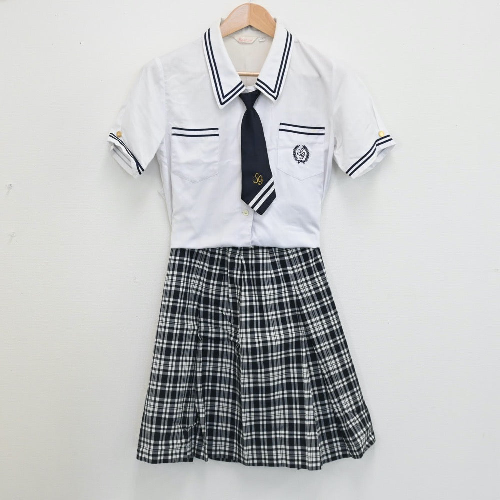 【中古】東京都 目黒星美学園中学校 女子制服 3点（シャツ・スカート）sf005618