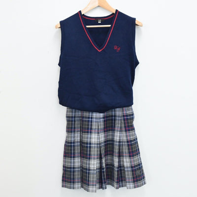 【中古】埼玉県 浦和学院高等学校 女子制服 2点（ニットベスト・スカート）sf005623