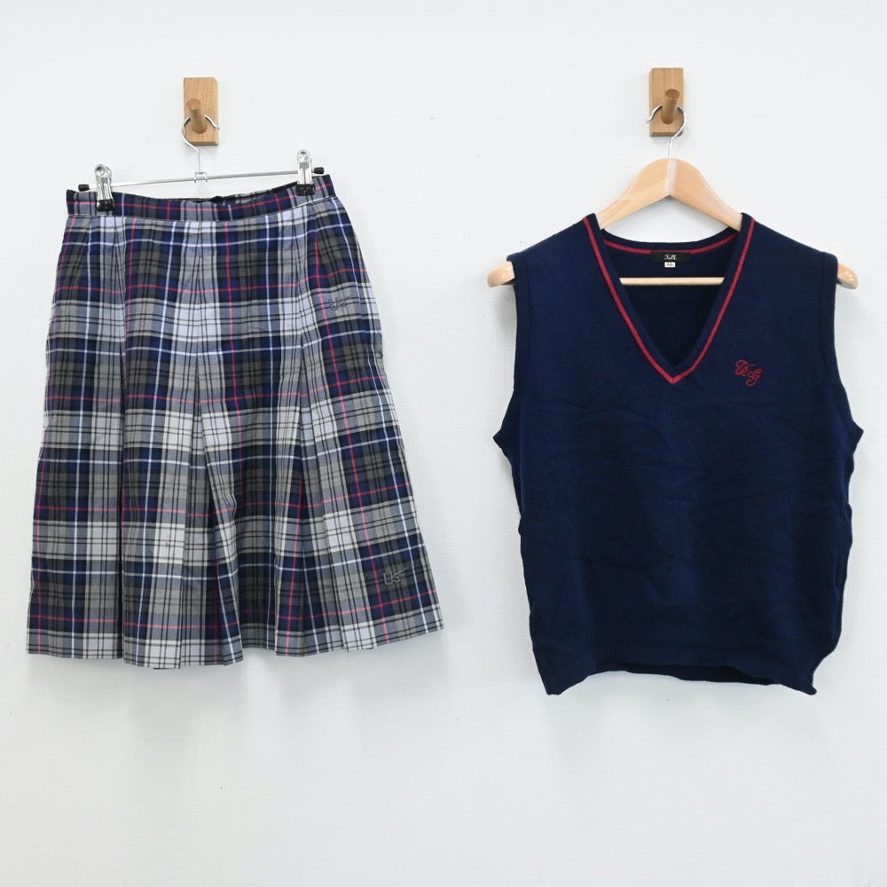 【中古】埼玉県 浦和学院高等学校 女子制服 2点（ニットベスト・スカート）sf005623