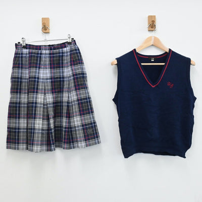 【中古】埼玉県 浦和学院高等学校 女子制服 2点（ニットベスト・スカート）sf005623