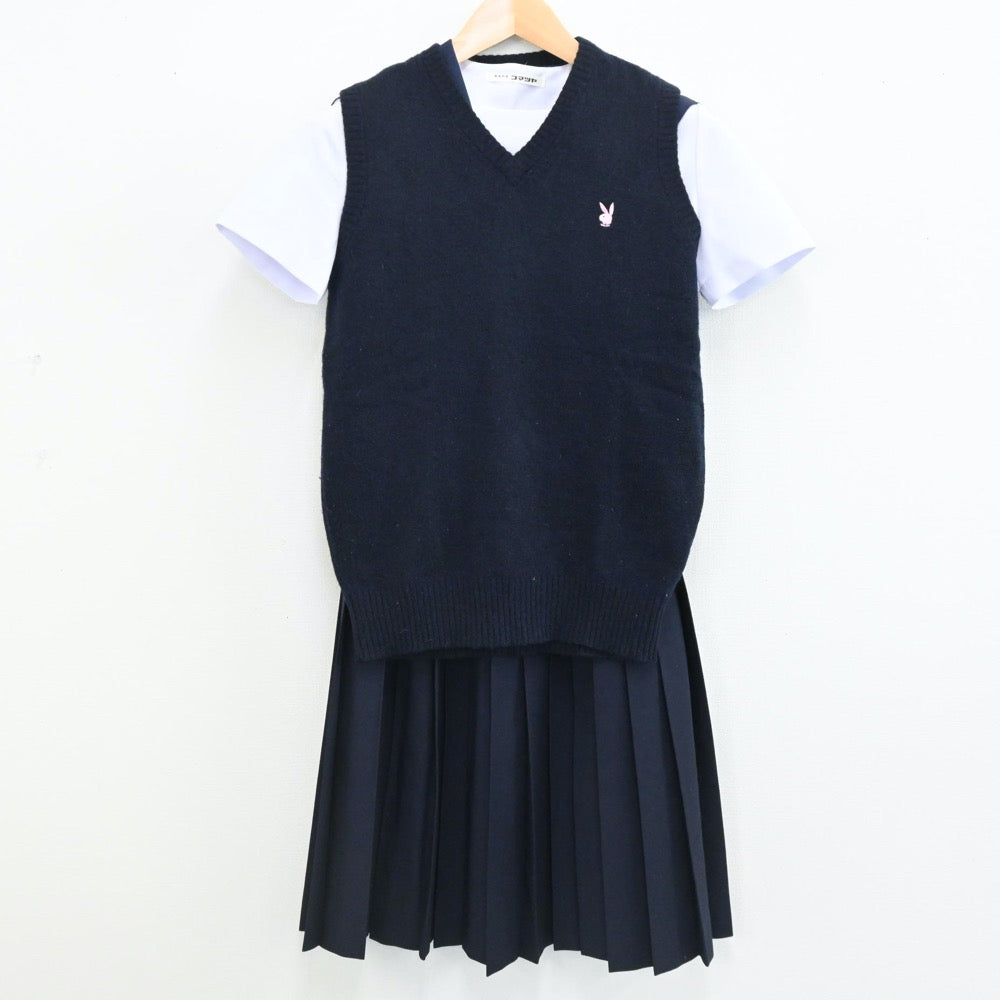 【中古】愛知県 幡山中学校 女子制服 3点（セーラー服・ニットベスト・スカート）sf005675