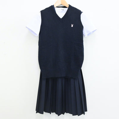 【中古】愛知県 幡山中学校 女子制服 3点（セーラー服・ニットベスト・スカート）sf005675