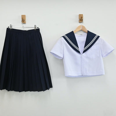 【中古】愛知県 幡山中学校 女子制服 3点（セーラー服・ニットベスト・スカート）sf005675