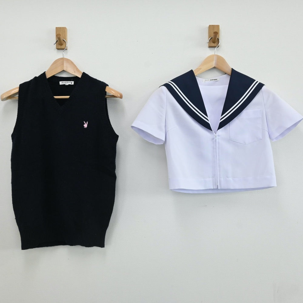 【中古】愛知県 幡山中学校 女子制服 3点（セーラー服・ニットベスト・スカート）sf005675