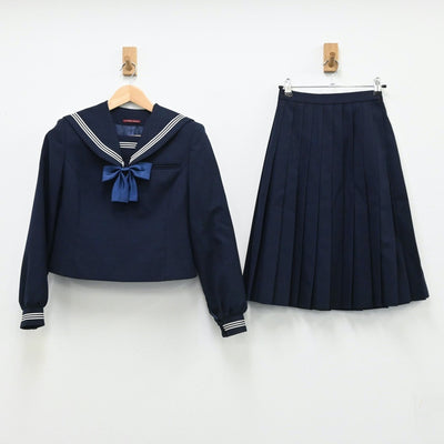 【中古】新潟県 長岡市立川口中学校 女子制服 3点（セーラー服・スカート）sf005878