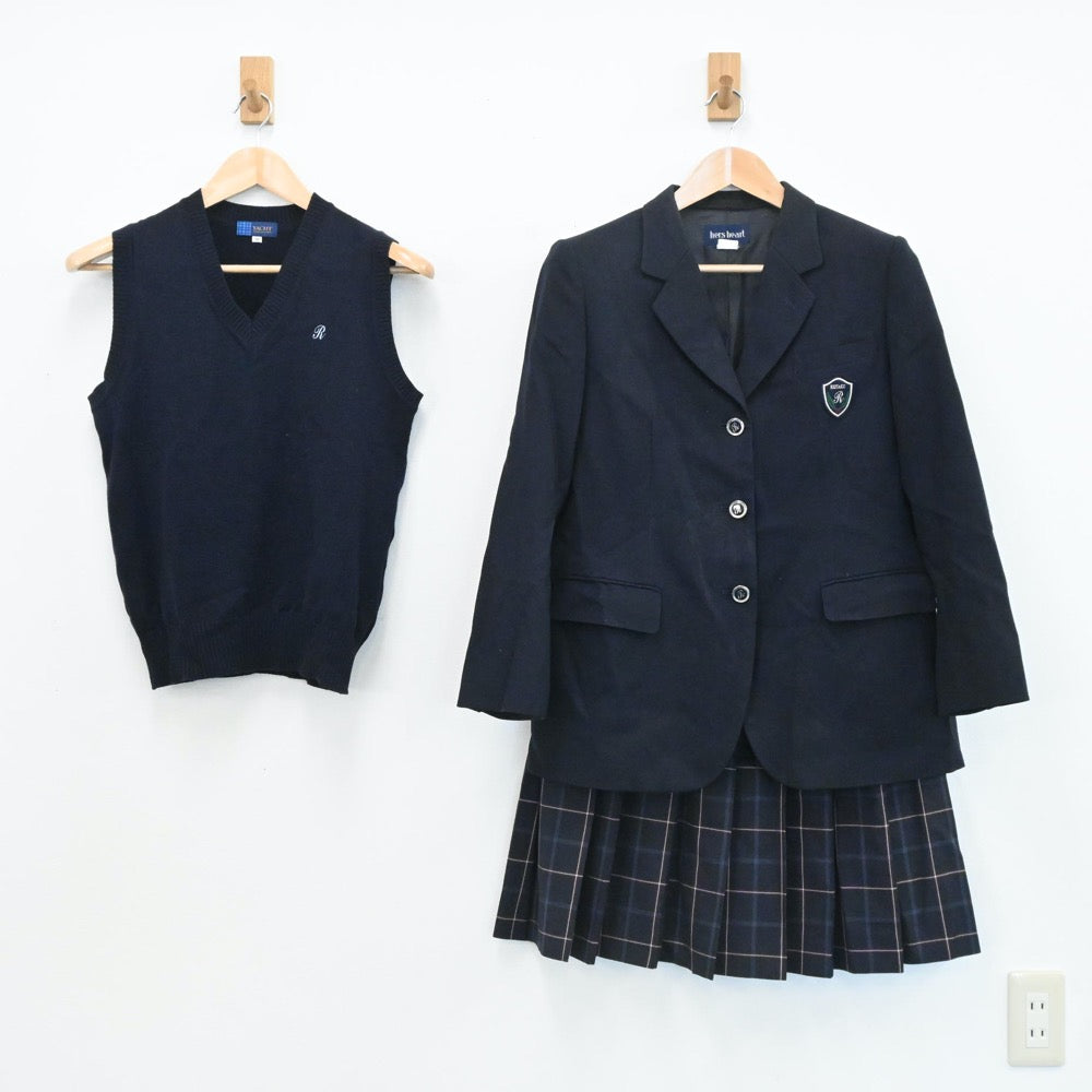 【中古】茨城県 麗澤高校 女子制服 4点（ブレザー・ニットベスト・スカート）sf005945