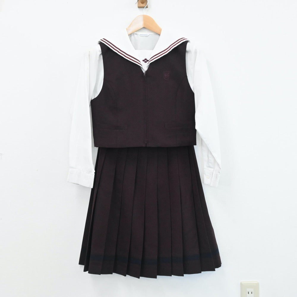 【中古】群馬県 共愛学園中学校 女子制服 4点（ブレザー・シャツ・ベスト・スカート）sf005950