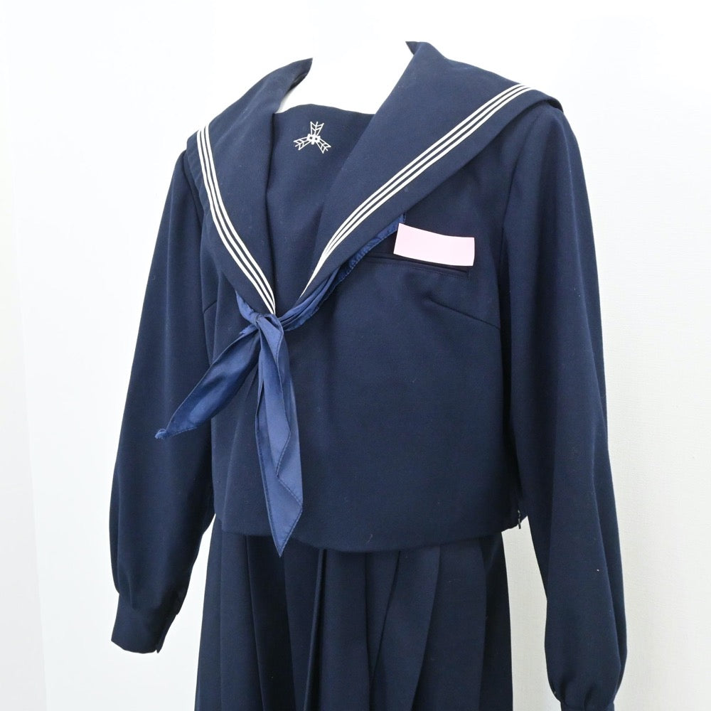 【中古】福岡県 粕屋中学校 女子制服 3点（セーラー服・ジャンパースカート）sf005990