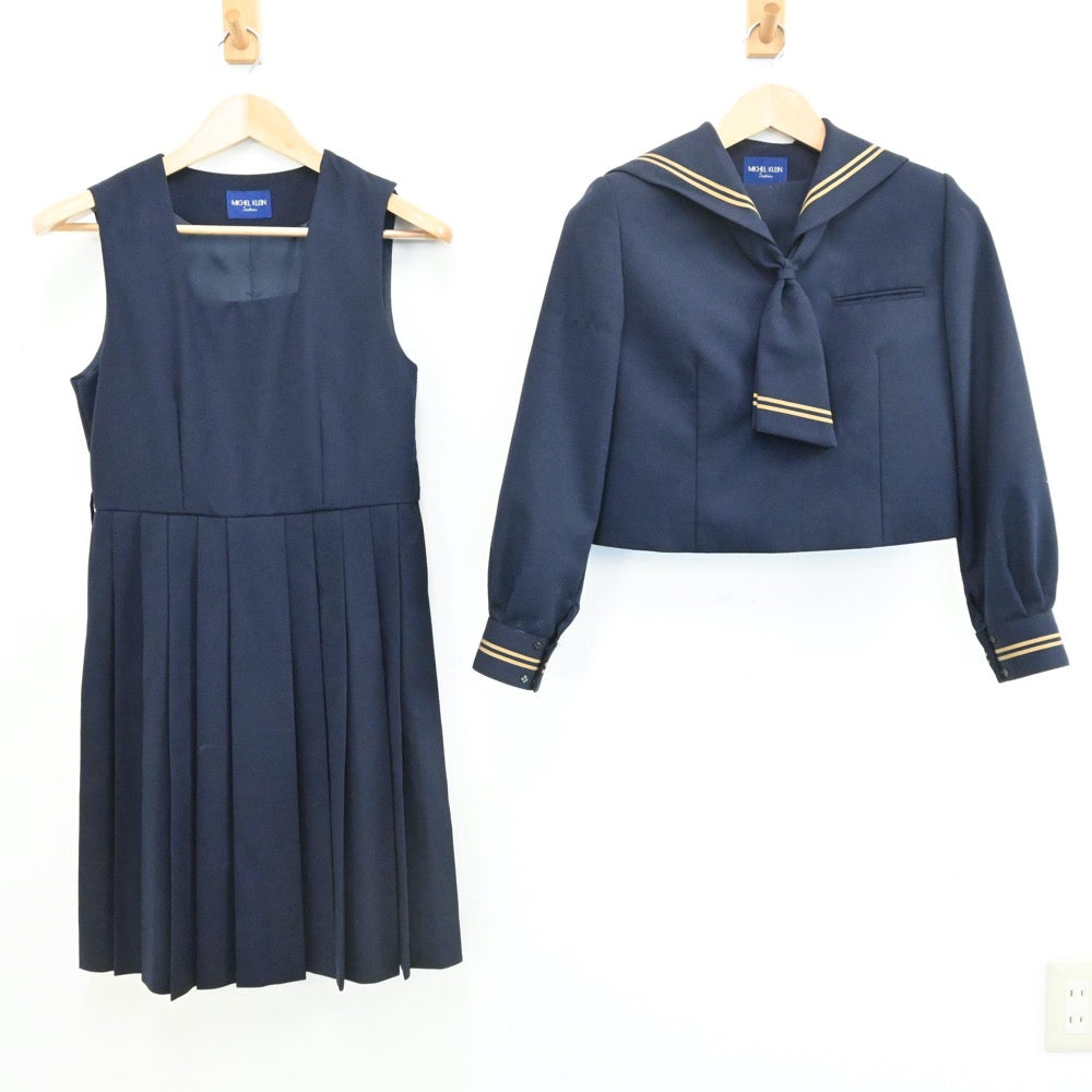 【中古】神奈川県 鶴嶺中学校 女子制服 3点（セーラー服・ジャンパースカート）sf006024