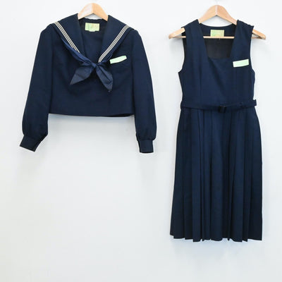 【中古】福岡県 博多中学校 女子制服 3点（セーラー服・ジャンパースカート）sf006107