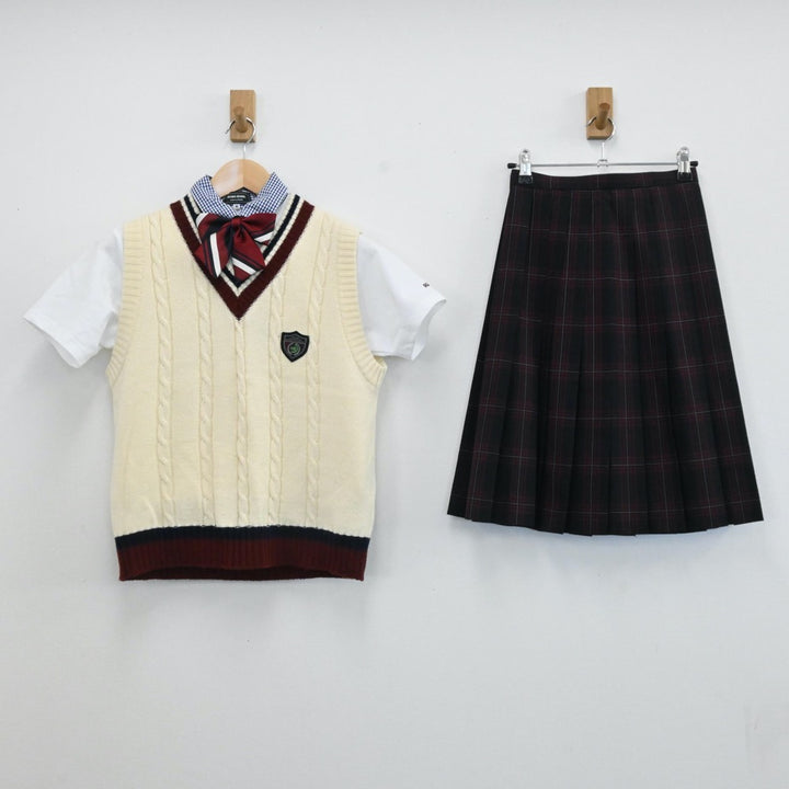 【中古】岡山県 岡山理科大学附属高等学校 女子制服 5点（シャツ・スカート・ニットベスト）sf006131