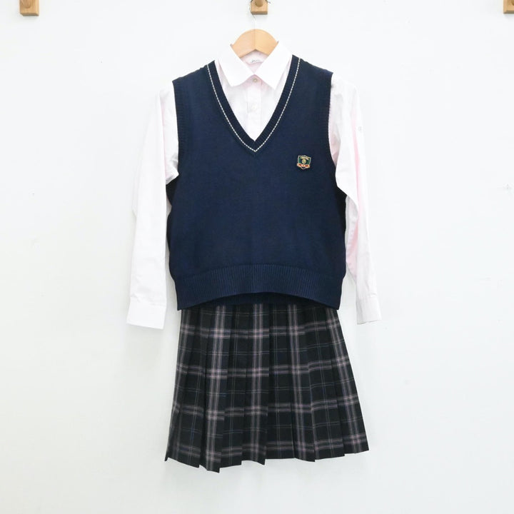 【中古】福岡県 大牟田高等学校 女子制服 6点（ブレザー・シャツ・ニットベスト・スカート）sf006387