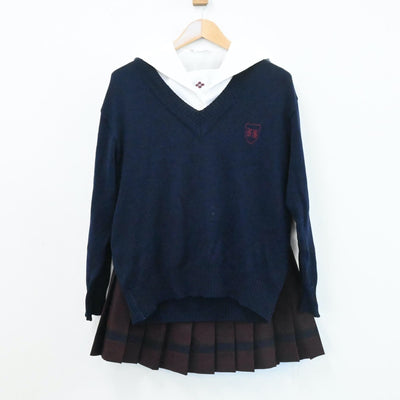 【中古】群馬県 共愛学園高校 女子制服 5点（ブレザー・シャツ・ベスト・ニット・スカート）sf006428