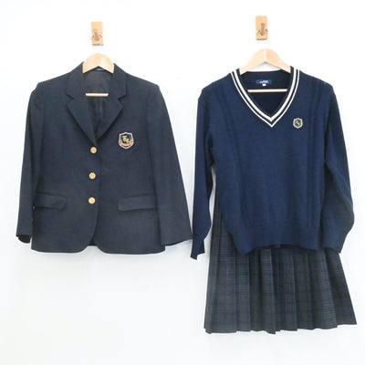 【中古】茨城県 土浦第五中学校 女子制服 4点（ブレザー・ニット・スカート）sf006608