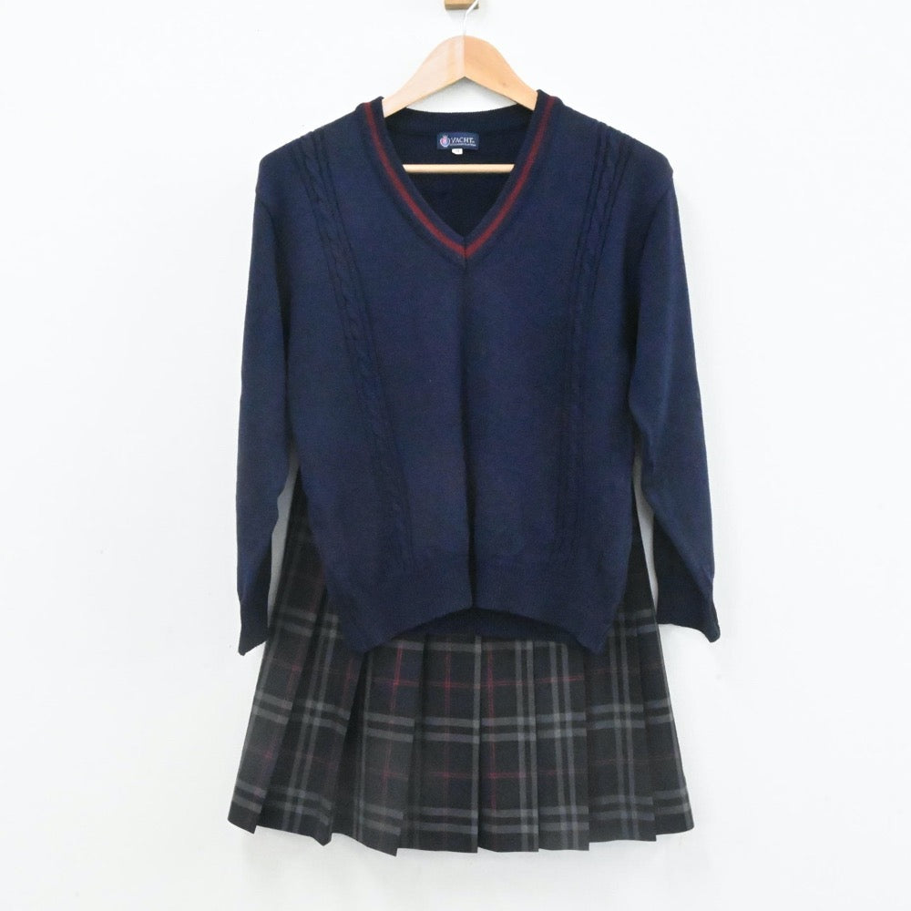 【中古】静岡県 松薫学園焼津高等学校 女子制服 3点（ブレザー・ニット・スカート）sf006635