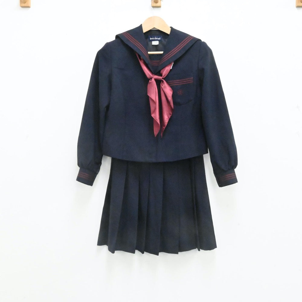 【中古】東京都 富士高等学校附属中学校 女子制服 4点（セーラー服・ニット・スカート）sf006681