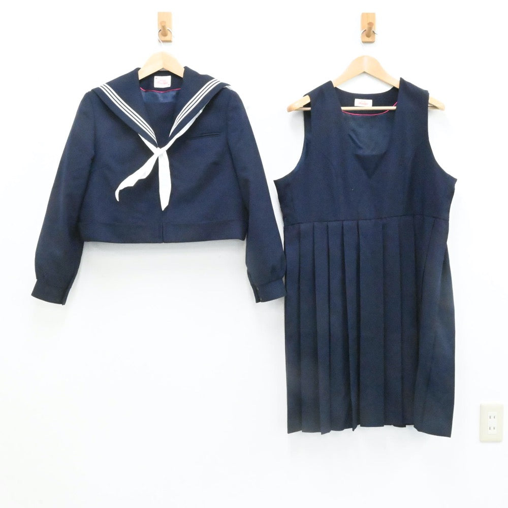 【中古】福岡県 水巻中学校 女子制服 3点（セーラー服・ジャンパースカート）sf006703