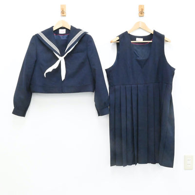 【中古】福岡県 水巻中学校 女子制服 3点（セーラー服・ジャンパースカート）sf006703