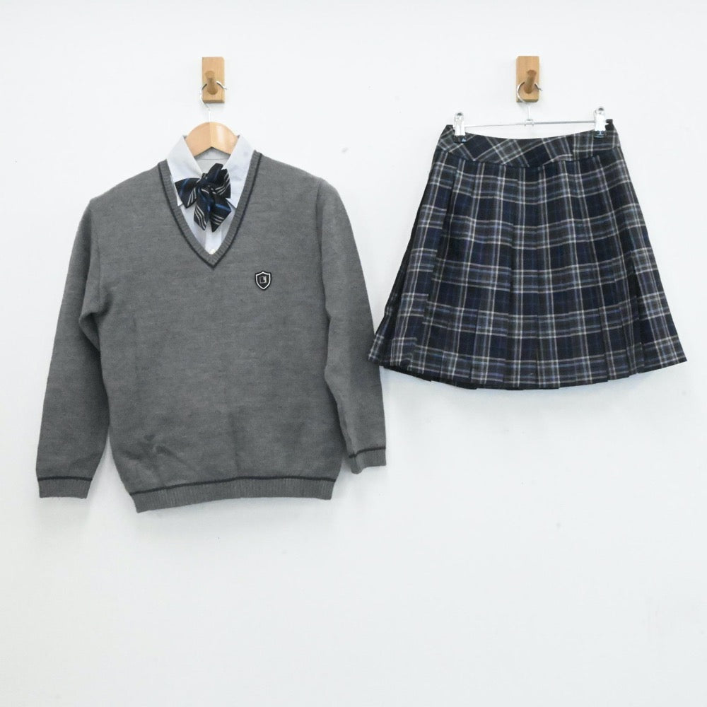 【中古】大阪府 大阪夕陽丘学園高等学校 女子制服 4点（ニット・シャツ・スカート）sf006755