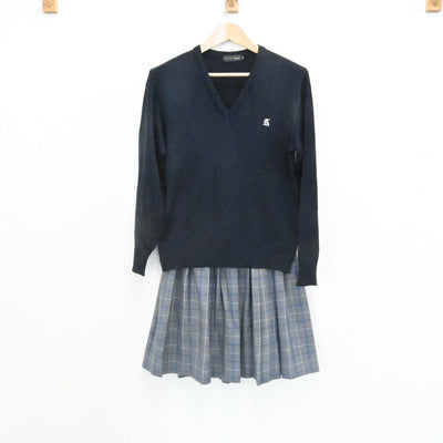 【中古】大阪府 大阪府立芦間高等学校 女子制服 3点（ブレザー・ニット・スカート）sf006800