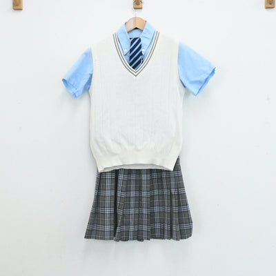 【中古】神奈川県 横浜商科大学高等学校 女子制服 5点（シャツ・ニットベスト・スカート）sf006827