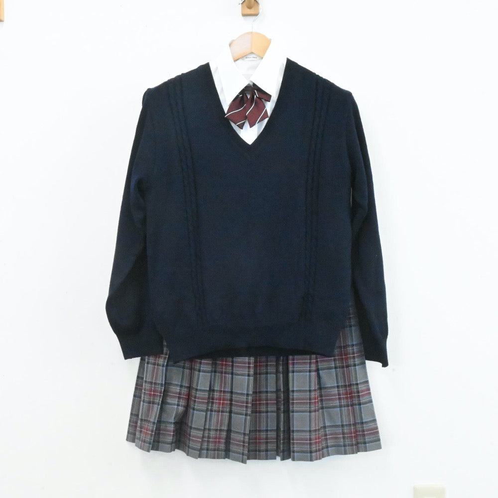 【中古】東京都 東京女子学園中学校 女子制服 4点（シャツ・ニット・スカート）sf006947