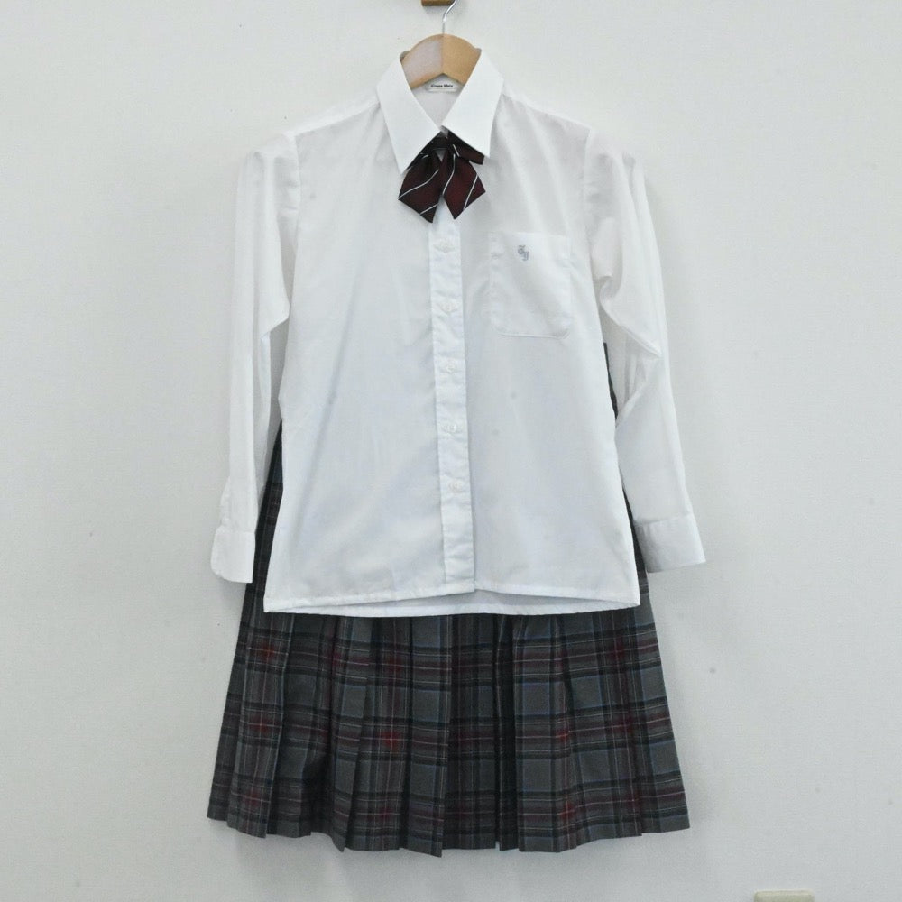 【中古】東京都 東京女子学園中学校 女子制服 4点（シャツ・ニット・スカート）sf006947