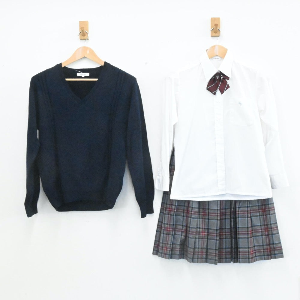 【中古】東京都 東京女子学園中学校 女子制服 4点（シャツ・ニット・スカート）sf006947