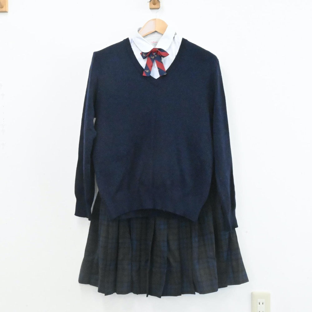 【中古】熊本県 熊本市立長嶺中学校 女子制服 6点（ブレザー・ベスト・ニット・シャツ・スカート）sf006957