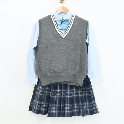 【中古】愛媛県 今治東中等教育学校 女子制服 5点（ブレザー・ニットベスト・シャツ・スカート）sf007032