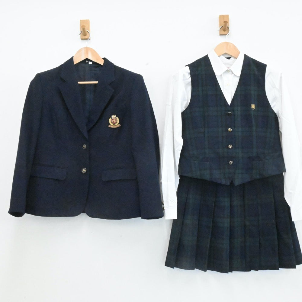 【中古】愛媛県 尽誠学園高等学校 女子制服 4点（ブレザー・シャツ・スカート・ベスト）sf007046