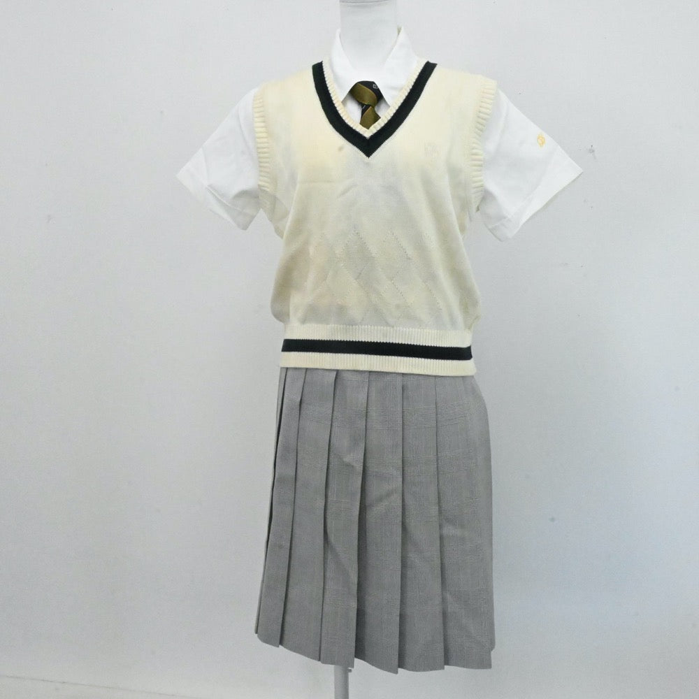 【中古】大阪府 大阪国際大和田高等学校 女子制服 4点（シャツ・ニットベスト・スカート）sf007229