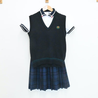 【中古】熊本県 熊本中央高等学校 女子制服 4点（シャツ・ニットベスト・スカート）sf007354