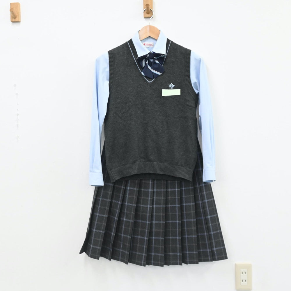 【中古】北海道 五稜郭中学校 女子制服 5点（ブレザー・ニットベスト・シャツ・スカート）sf007386