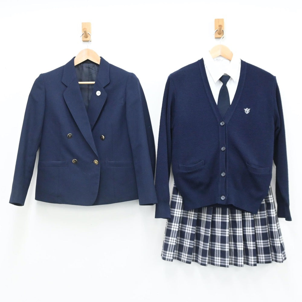 【中古】宮城県 聖和学園高等学校 女子制服 7点（ブレザー・ベスト・シャツ・ニット・スカート）sf007445