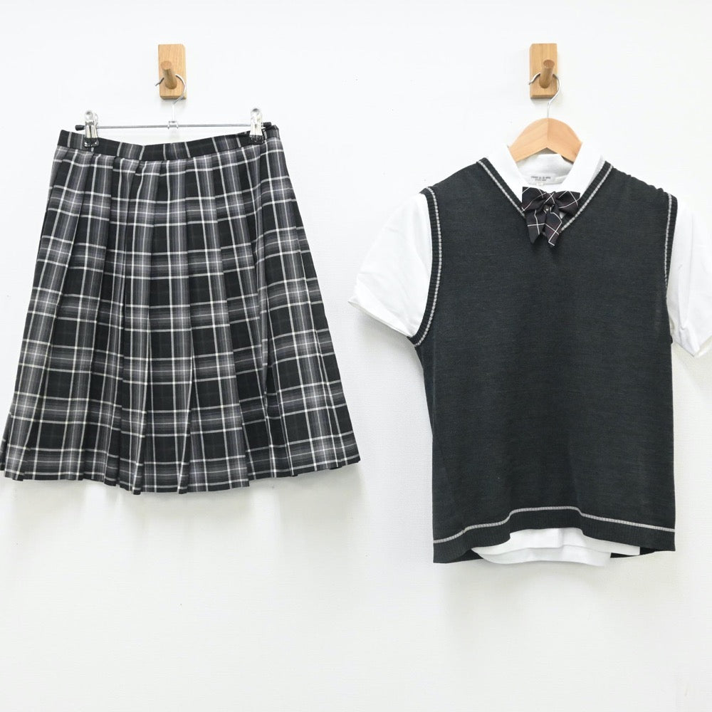 【中古】兵庫県 神戸龍谷中学・高等学校 女子制服 4点（シャツ・ニットベスト・スカート）sf007723