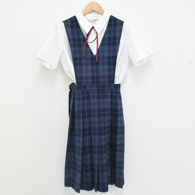 【中古】愛媛県 済美高等学校 女子制服 4点（シャツ・ニット・ジャンパースカート）sf007766