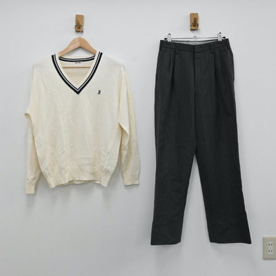 【中古】島根県 島根県私立石見智翠館高校 男子制服 4点（ブレザー・ニット・ズボン）sf007782