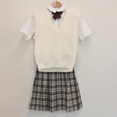 【中古】千葉県 京葉工業高等学校 女子制服 4点（シャツ・ニットベスト・スカート）sf007878