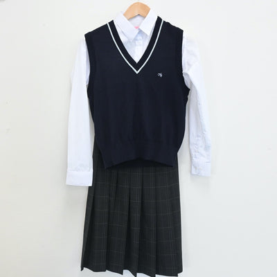 【中古】東京都 第二中学校 女子制服 3点（シャツ・ニットベスト・スカート）sf007893