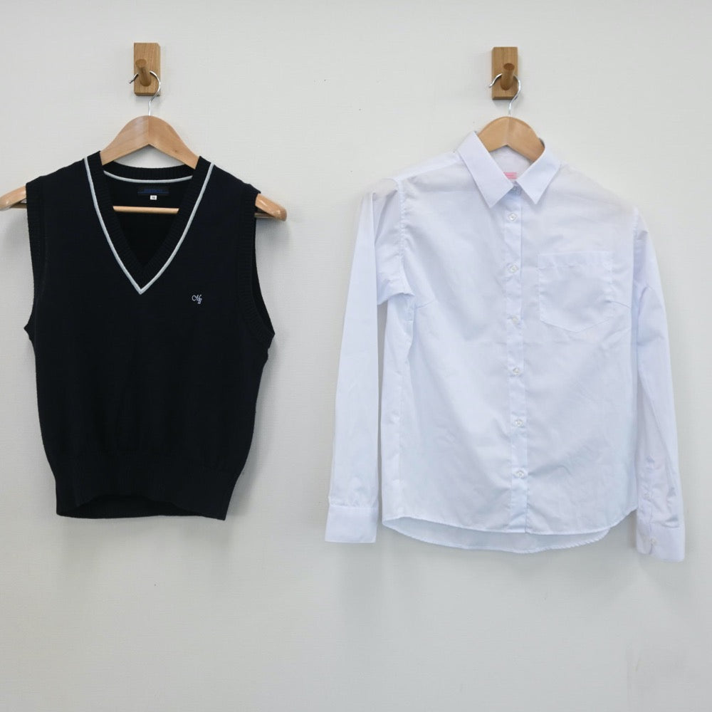 【中古】東京都 第二中学校 女子制服 3点（シャツ・ニットベスト・スカート）sf007893