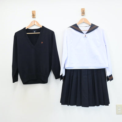 【中古】東京都 関東国際高等学校 女子制服 5点（セーラー服・ニット・スカート）sf008067