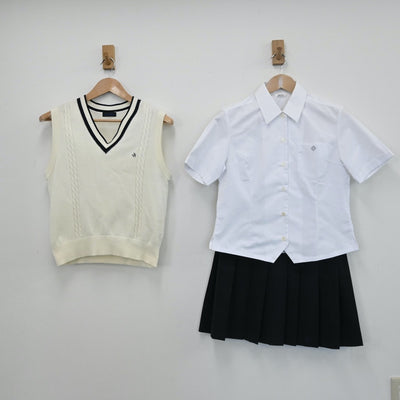 【中古】栃木県 佐野松桜高校 女子制服 4点（シャツ・ニットベスト・スカート）sf008075