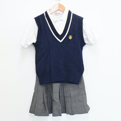 【中古】愛知県 名古屋国際高等学校 女子制服 3点（シャツ・ニットベスト・スカート）sf008205