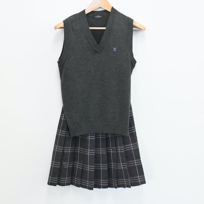【中古】宮城県 宮城県立富谷高等学校 女子制服 2点（ニットベスト・スカート）sf008222