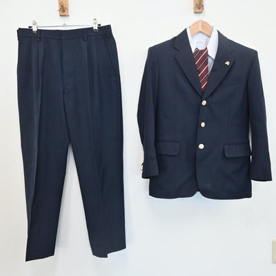 【中古】熊本県 熊本市立必由館高等学校 男子制服 4点（ブレザー・シャツ・ズボン）sf008253