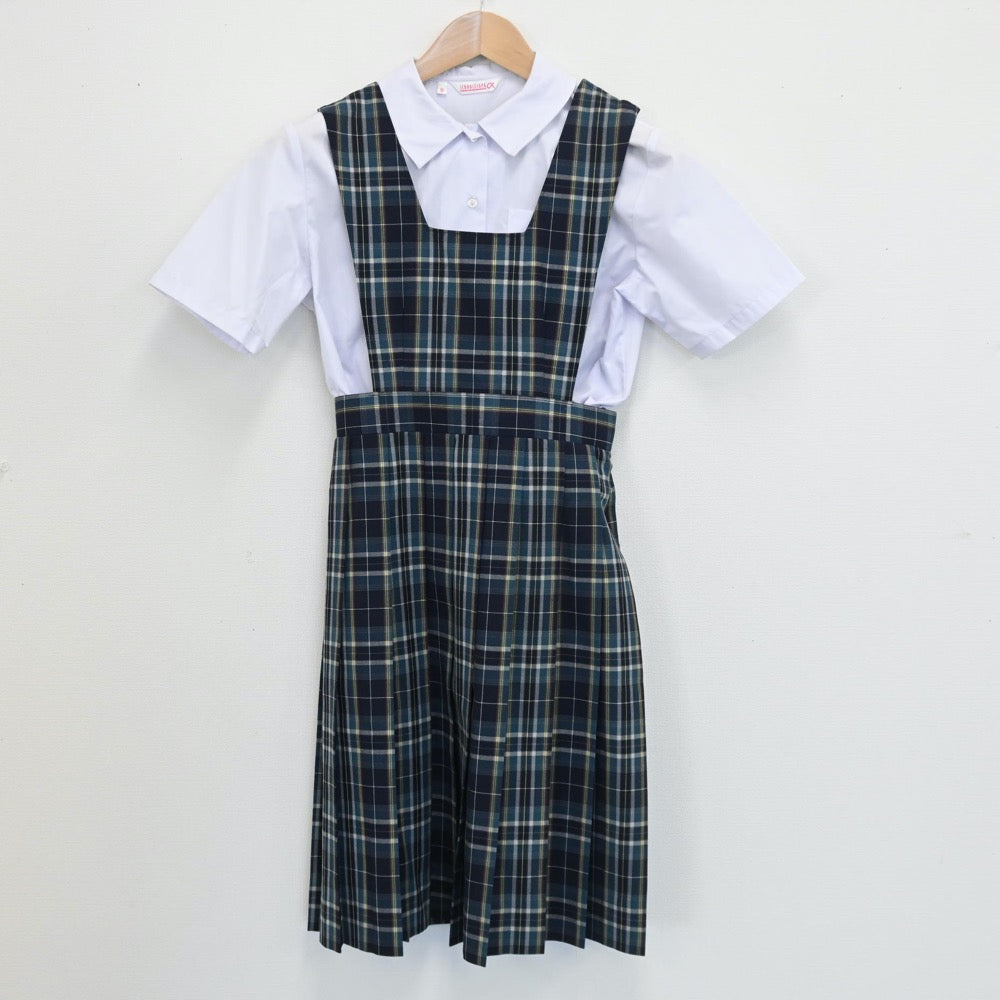 【中古】福岡県 和白丘中学校 女子制服 2点（シャツ・ジャンパースカート）sf008264
