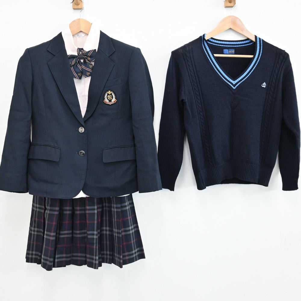 【中古】千葉県 浦安高等学校 女子制服 5点（ブレザー・シャツ・ニット・スカート）sf008389