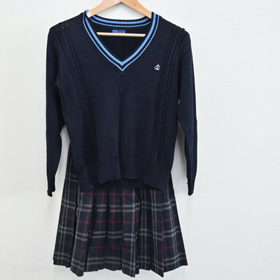 【中古】千葉県 浦安高等学校 女子制服 5点（ブレザー・シャツ・ニット・スカート）sf008389