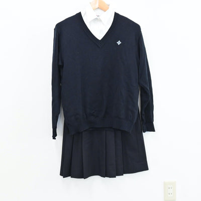 【中古】福岡県 筑紫丘高等学校 女子制服 5点（ブレザー・ニット・スカート・シャツ）sf008491